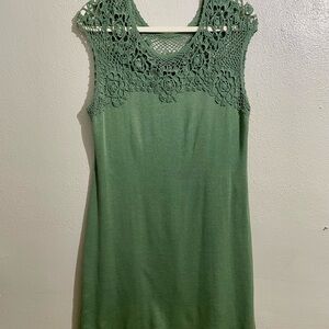 Peruvian Connection Crochet Yoke Sleeveless Green Midi Dress Size Large Knitwear